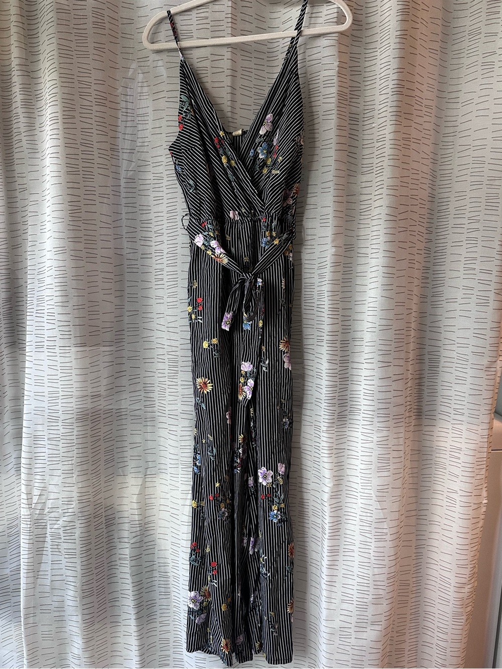 Japna Black Striped One-Shoulder Floral Jumpsuit